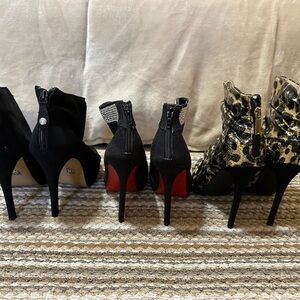 3 Pairs Heels 👠 Red Bottom Rhinestone Leopard & Lace Up Sexy Open Toe